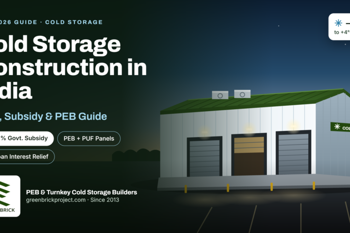 PEB cold storage building with PUF panels constructed by Green Brick Project