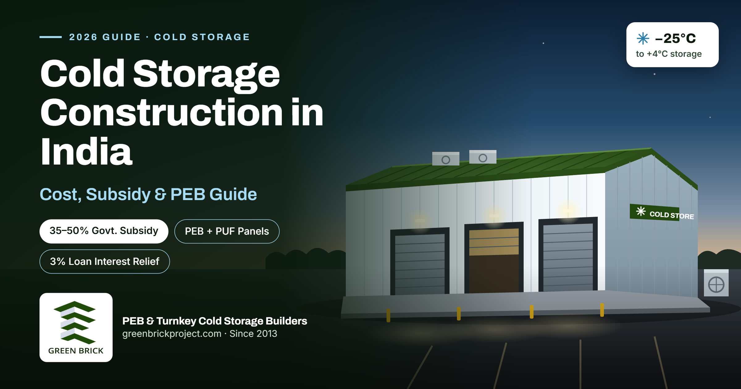 PEB cold storage building with PUF panels constructed by Green Brick Project